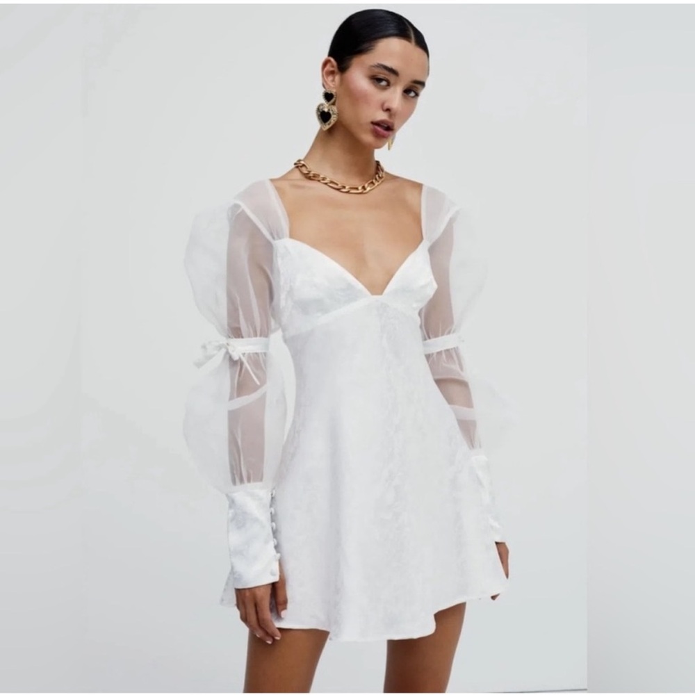 For Love And Lemons White Babydoll Dress with Bishop Sleeves